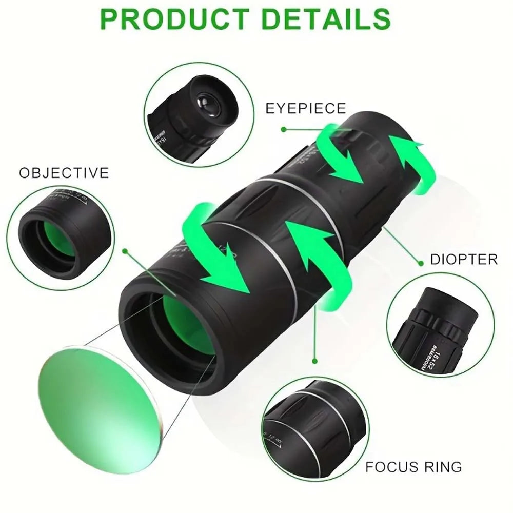 16X52 Zoom HD Portable Monocular