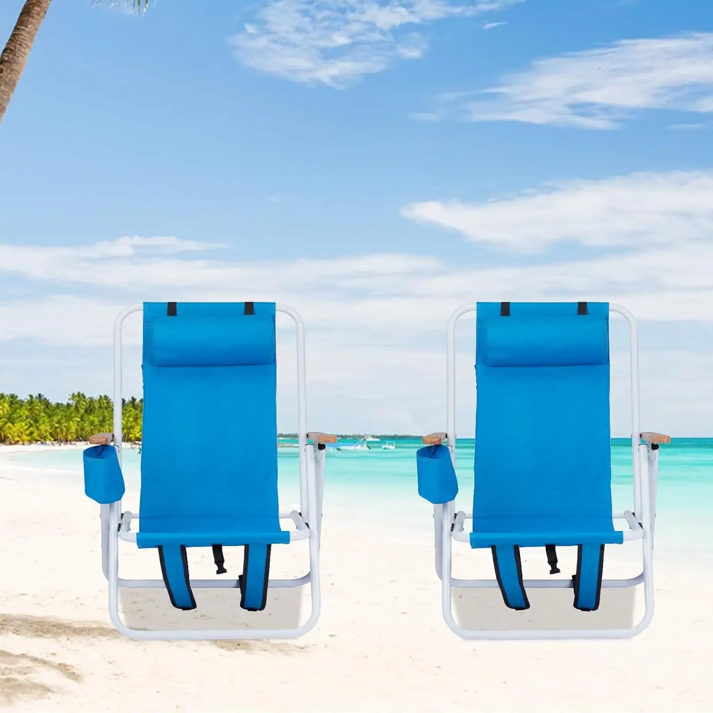 2 Pack Foldable Reclining Beach Chairs
