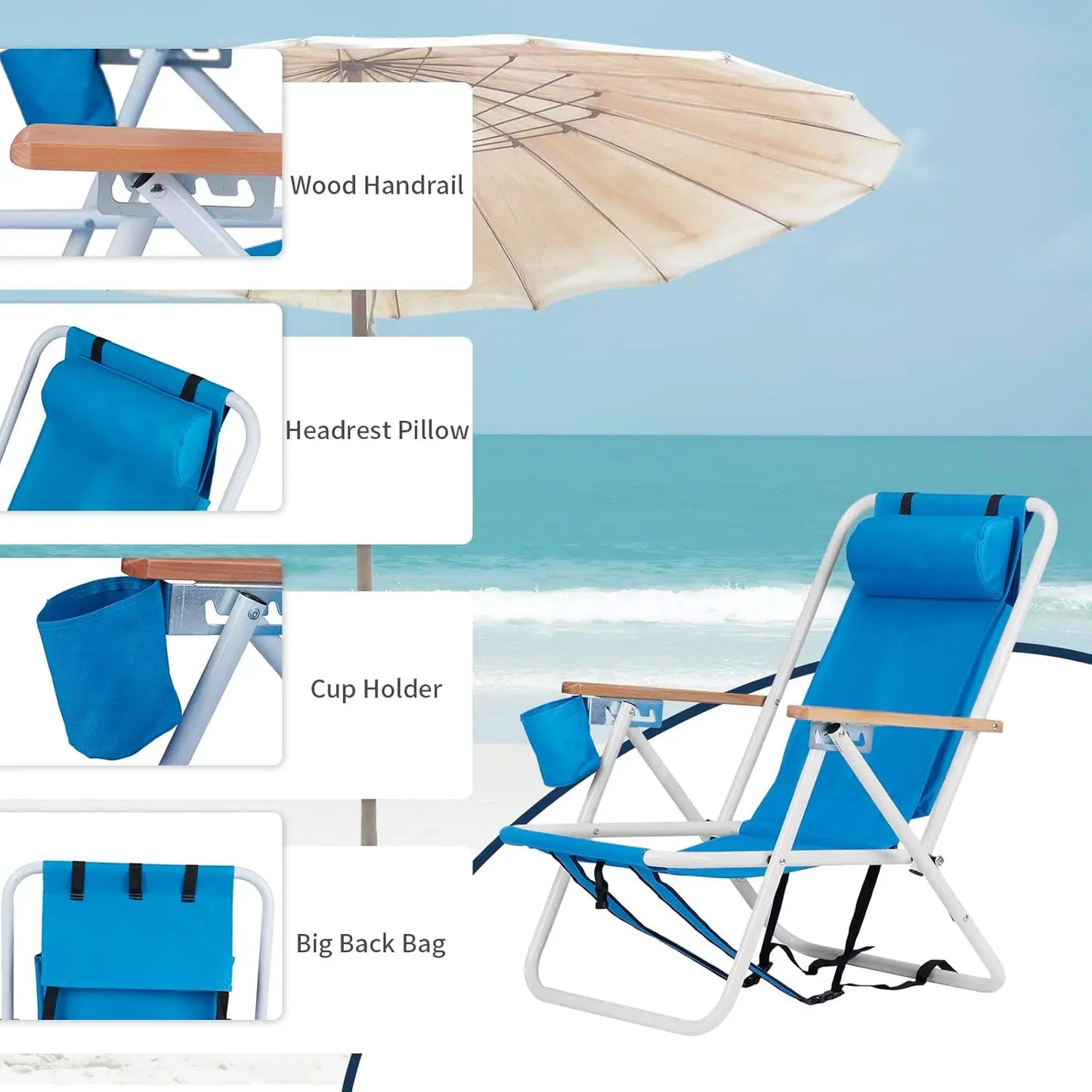2 Pack Foldable Reclining Beach Chairs
