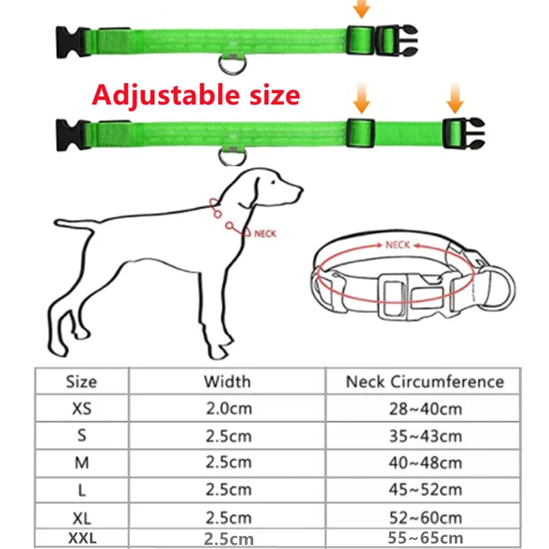 New LED Glowing Dog Collar Adjustable Flashing Rechargea Luminous Collar Night Anti-Lost Dog Light HarnessFor Small Dog Pet Prod