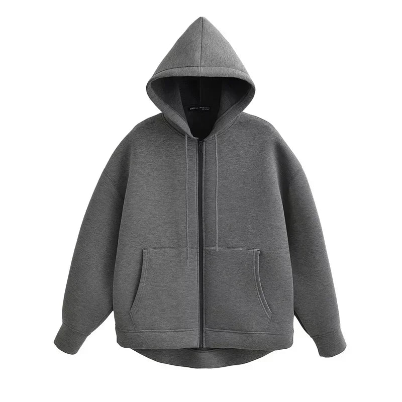 Winter New Women's Zipper Hoodie High Street Unisex style Double Pockets Oversize Loose Sweatshirts Outerwear Top